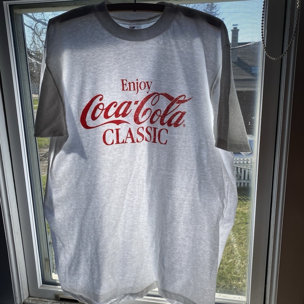 Vintage Enjoy Coca Cola Classic Shirt Mens XL White Paper Thin Single Stitch 80s